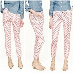 J CREW Cropped Matchstick Jeans Pink and White Thistle Print Size 25